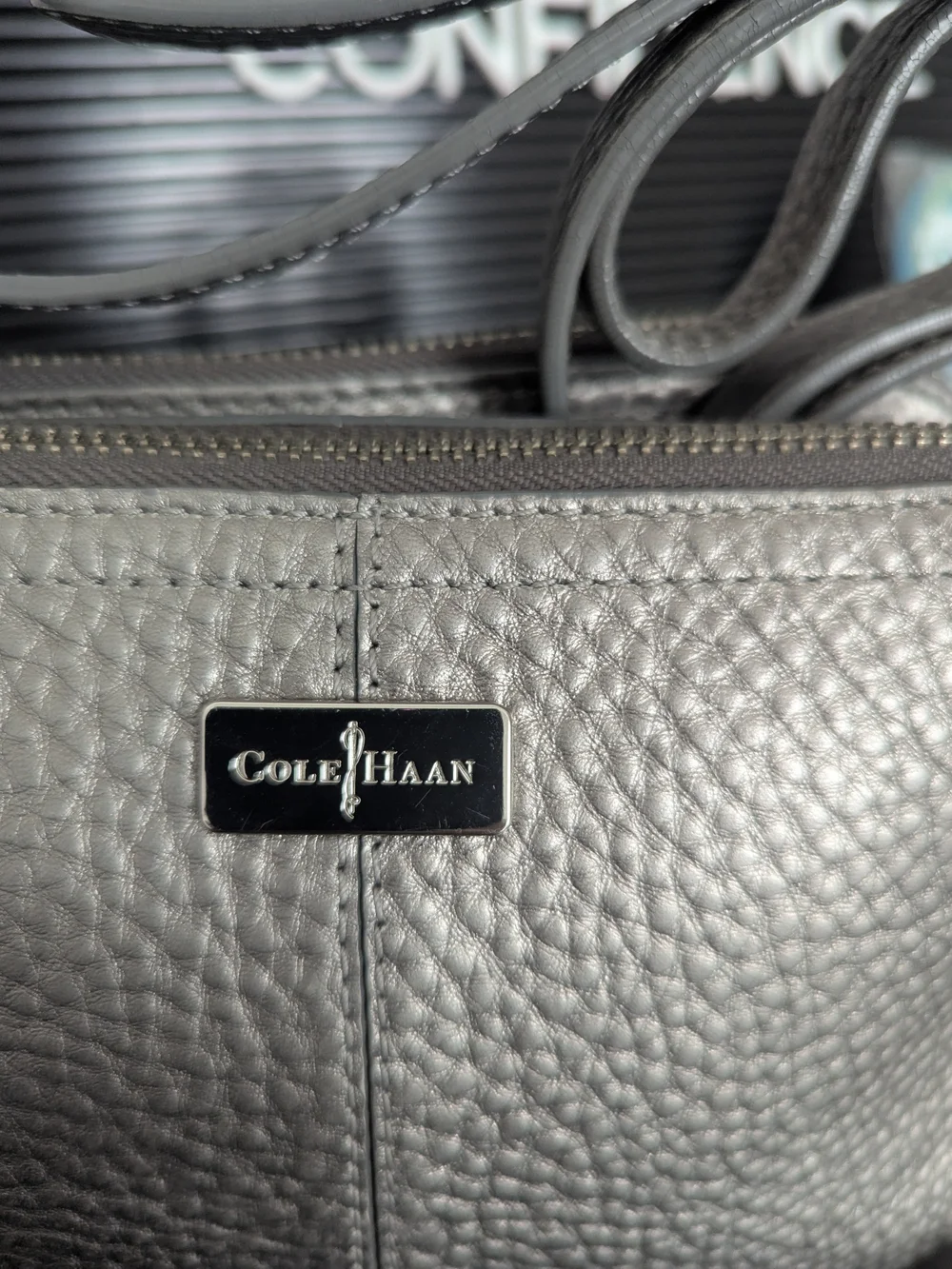 Cole Haan Metallic Gray Pebbled Leather Crossbody Bag